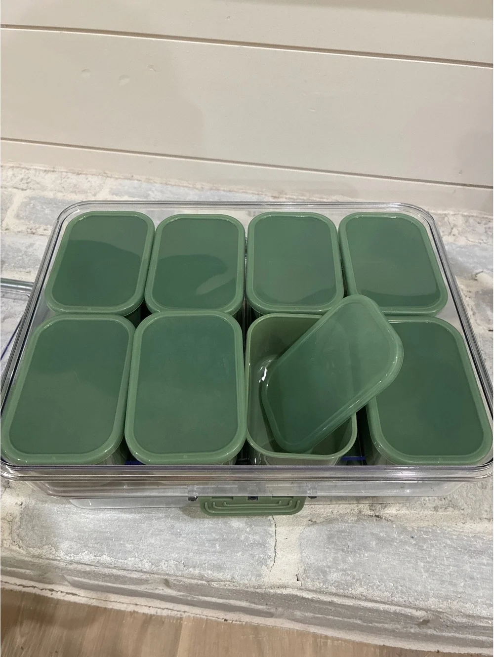 Plastic Storage Organizer Box with 8 Removable Compartments - Green